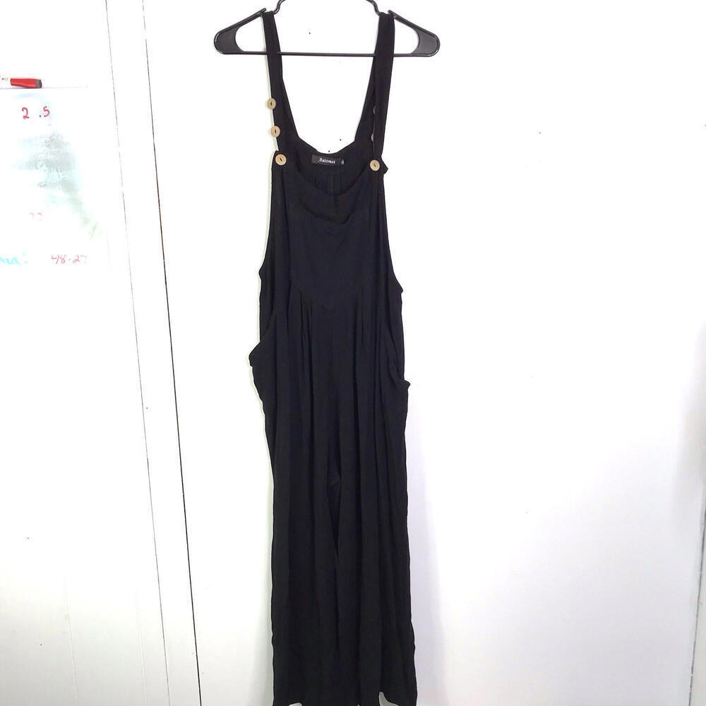 Automet Jumpsuit Womens XL Wide Leg Crepe Casual Jumper Sleeveless Cropped